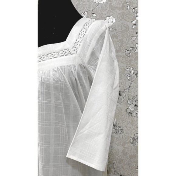 SoieRose Victorian 100% Cotton Nightgown with Square Neck & Lace Inset – SR-1231 - Picture 5 of 9